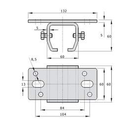 ATTAS MEA Ceiling Mount Sliding Gate Fitting Type 2 43 x 48 cm Outdoor Ceiling Mounting Ceiling Sleeve for Heavy Duty Runners C Profile Galvanised Steel Rail Bracket Sliding Door Rail