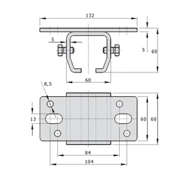 ATTAS MEA Ceiling Mount Sliding Gate Fitting Type 2 43 x 48 cm Outdoor Ceiling Mounting Ceiling Sleeve for Heavy Duty Runners C Profile Galvanised Steel Rail Bracket Sliding Door Rail