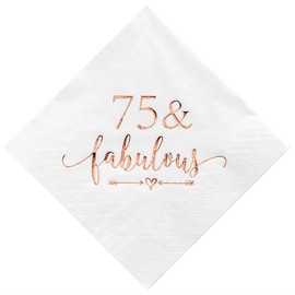 Crisky 3-Ply 75 and Fabulous Cocktail Napkins Rose Gold for Women 75th Birthday Decorations, 75th Birthday Bevergae Dessert Table Supplies, 50Pcs