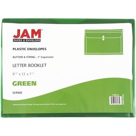 JAM PAPER Plastic Envelopes with Button & String Tie Closure - Letter Booklet - 9 3/4 x 13 - Green - 3/Pack