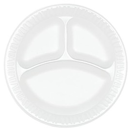 Dart 9CPWCR 9 in White Unlaminated Foam 3 Comp Plate (Case of 500)