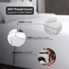DTEX HOMES Fitted Sheets 400 Thread Count 30cm/12Inch deep 100% Egyptian Cotton Hotel Quality Soft Sateen Fitted Bed Sheets(Double-White)