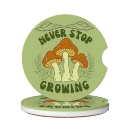 Car Coasters for Cup Holders, 2 Pack Absorbent Ceramic Anti Slip Universal Car Interior Accessories 2.56 Inch Cup Coaster for Women Men - Mushroom Never Stop Growing