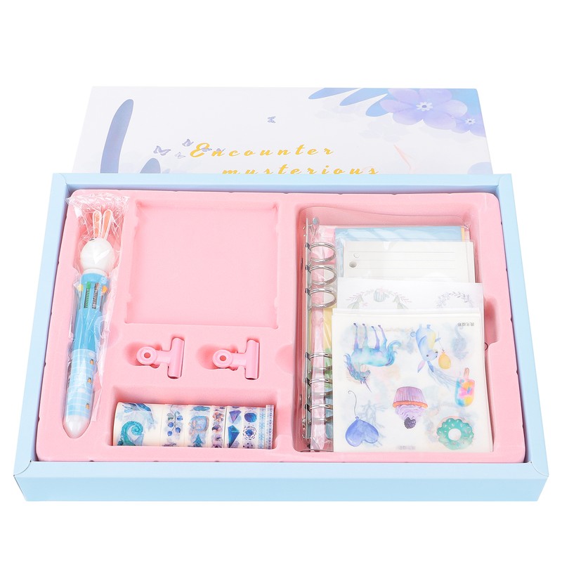 Notebook Set Checkered Girl's Heart Cute Thick Journal Gift Box