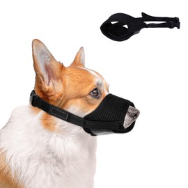 NACOCO Adjustable Dog Mesh Muzzle - Soft Mesh Breathable Muzzle for Biting & Barking Control, Safe for Panting & Drinking, Adjustable Hook & Loop Strap, Comfort Fit for Medium Dogs(Black,M)