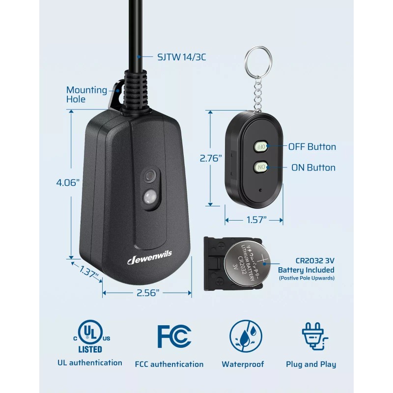 DEWENWILS Outdoor Remote Control Outlet Remote Controlled Light Switch