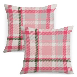 Christmas Plaids Pillow Covers 18x18 Set of 2 Pink Sage Green Grey Throw Pillow Cases Winter Decorative Cushion Tartan Gingham Outdoor Patio Farmhouse,Living Room Couch Sofa Home Décor