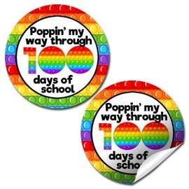 Pop Fidget 100th Day of School One Hundred Days Smarter Encouragement Sticker Labels for Teachers, 40 2" Party Circle Stickers by AmandaCreation, Great for Students to Celebrate 100 Days of Learning