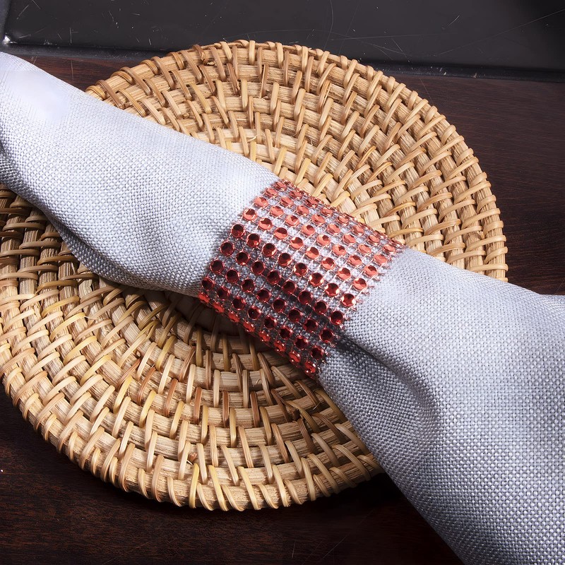 Waycreat 120pcs Red Napkin Rings,Napkin Rings Bulk, Rhinestone Napkin Rings