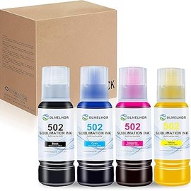 DLMELHOR Sublimation Ink Refilled Bottles for EcoTank Supertank Inkjet Printer T502 Compatible for ET-2400 ET-2800 ET-2803 ET-2850 ET-2720 ET-15000 ET-4760(BK C M Y)