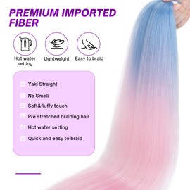 S-noilite Long EZ Braids Pre-Stretched Easy Braiding Hair Extensions for Crochet Box Twist Braids Ombre Yaki Texture Synthetic Hair Hot Water Setting,26 Inch 1Pack 90g,Blue to Pink