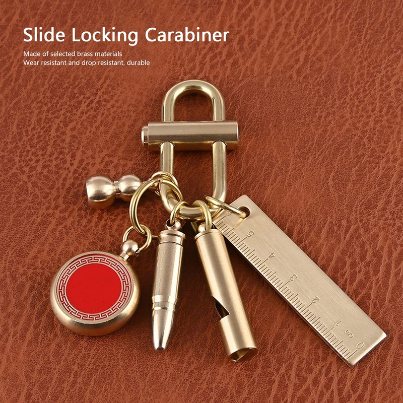 Brass Keychain, Smal Oval Slide Locking Snap Lock Clip Buckle