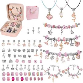 VOSHOME 72 PCS Kit para Hacer Pulseras Niña, Pulseras Niña Manualidades, Kit de DIY Bisuteria de Collar, para Niñas Regalo para Día del Niño, Cumpleaños, Navidad, a Niñas 4-13 Años (Rosa)