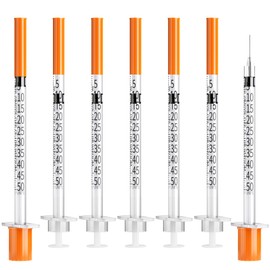 U-100 0.5ml Syringe 31G 1/4 Inch(6mm) , Syringes for Lab Supplies Dispensing Supplies, Individually Wrapped, Pack of 20