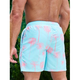Floerns - Traje de baño bohemio para hombre, estampado gráfico con cordón en la cintura, Menta, azul, Small