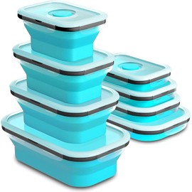 U Chef Juego de 4 Recipientes Plegables de Silicona para Almacenamiento de Alimentos sin BPA, Tuppers de Almacenamiento con Tapas Herméticas para cocina, Contenedores para Preparación de comidas