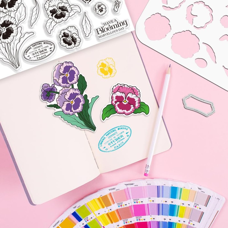 ORIGACH Realistic Spring Pansy Stamp and Punching and Layering Colouring