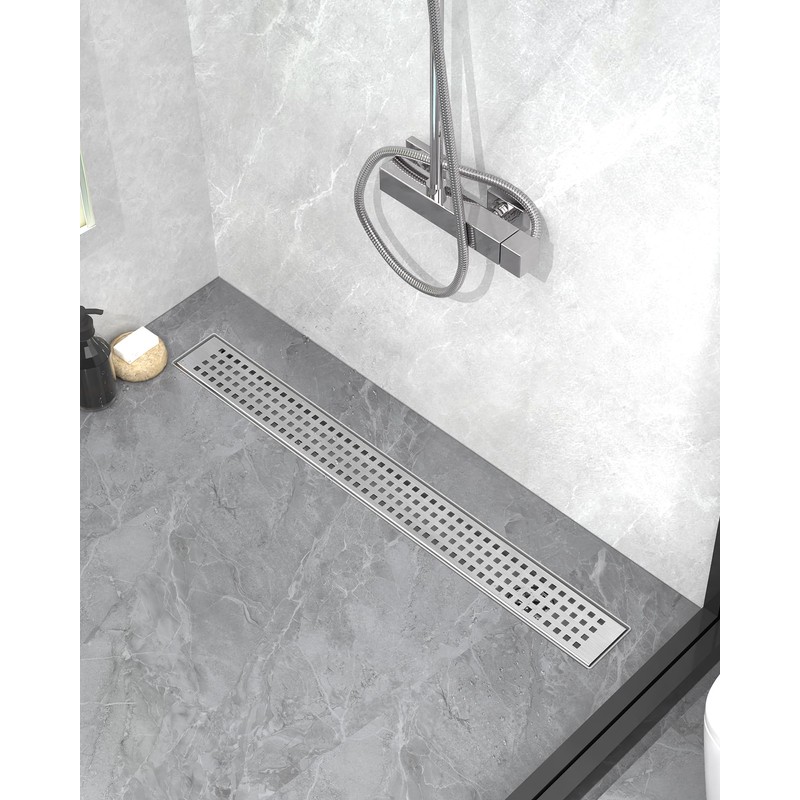 HTOH Shower Drain Offset for Bathroom: 24-Inch Brushed Nickel Linear