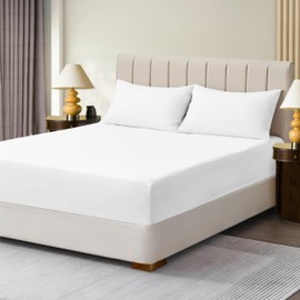 R&Z Extra Deep Polycotton Non Iron Fitted Sheet Easy Care 40cm (White, Double)