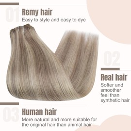 Fshine Clip-In Hair Extensions 35 cm 14 Inches 120 g 7 Pieces Dirty Blonde Highlights Bleach Blonde Hair Extensions Clip-In Real Hair Remy Clip-In Hair Extensions Human Hair Extensions #18P613