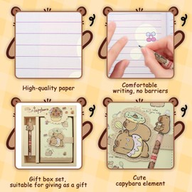 2 in 1 Cute Capybara Theme Stationery Gift Box Set Includes 1 Pcs A6 Cartoon Animal Capybara Notebook Journal Memo Pads Notepad Diary and Pen Gift for Birthday Kids Office School Supplies (Donut)
