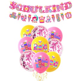 First Day of School Girl, School Decoration, Pink Unicorn First Day of School Decoration Girl Set, School Child Banner + 9 Balloons 30 cm with Confetti, Pink and Yellow First Day of School Decoration