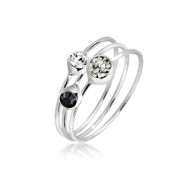 Elli Women's Stacking Ring Set with Crystals, 54, Facet cut, Crystal