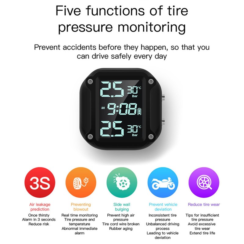 Universal Motorcycle TPMS Tire Pressure Monitoring System with 2 External