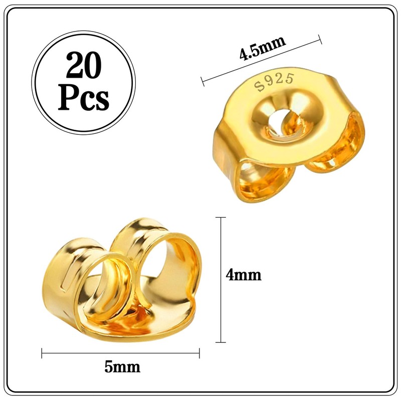 20Pcs/10 Pairs Earring Backs 14K Gold 925 Sterling Silver Earring