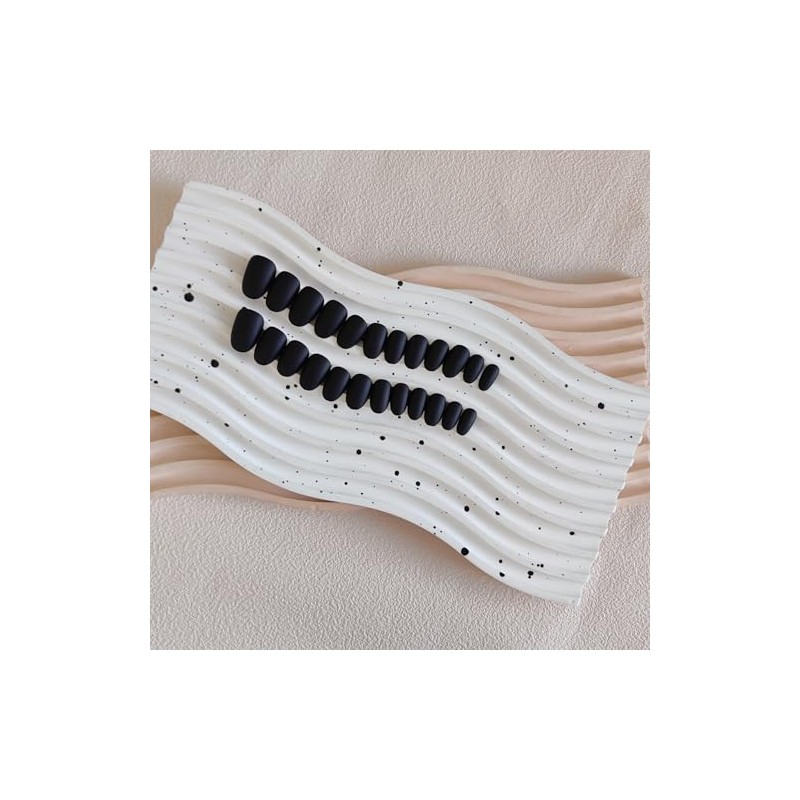 Uñas postizas de gel ovaladas cortas y negras mate, uñas