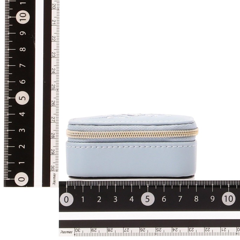 Francfranc French Embroidered Flower Mini Travel Jewelry Box Blue, blue