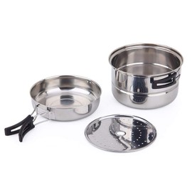 Generic Portable Stainless Steel Camping Cookware Set for Outdoor Picnic Hiking,Multifunctional and Durable, with Folding Handle Design (Silver), Generick5e13hmwrg-10069494