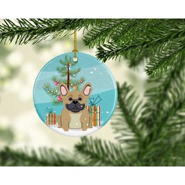 Caroline's Treasures BB4135CO1 Merry Christmas Tree French Bulldog Cream Ceramic Ornament, 3 in, Multicolor