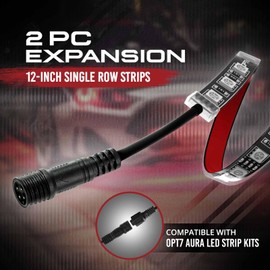 OPT7 Aura Single Row Expansion Pack - 2pc 12” RGB Multicolor LED Strips w/Splitters and Extension Wires for Interior, Wheel Well, Grille, Motorcycle, Golf Cart, Car, Boat Underglow Lights