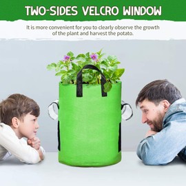 10 Gallon Potato Grow Bags, 6 Pack, Two-Sides Window Garden Planting Bag with Durable Handle, Thickened Nonwoven Fabric Pots Vegetable Grow Bags for Tomato, Carrot, Onion, Fruits, Flower(Green)