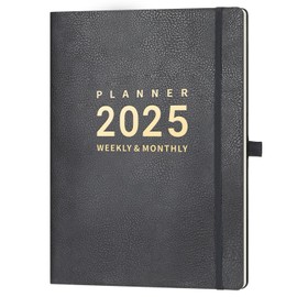Diary 2025 - A4 Diary 2025 Week to View from January 2025 to December 2025 with Soft Leather Cover, Grey, Elasticated Closure, Back Pocket, Pen Loop, 21.7 x 28.3 x 1.5 cm