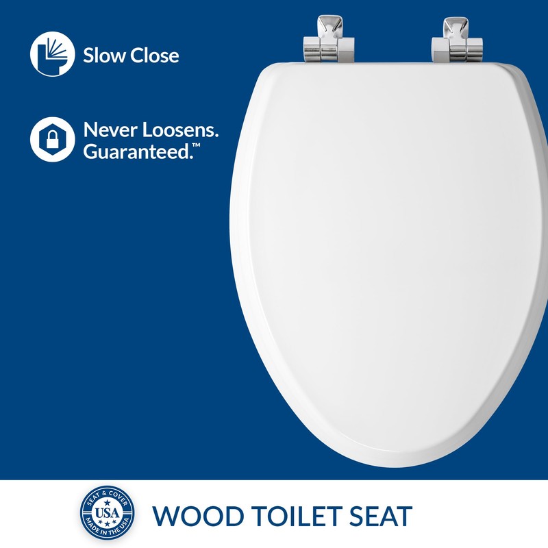 Mayfair Bennett Toilet Seat with Chrome Hinges, Slow Close Wood