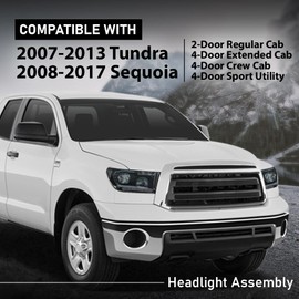 G-PLUS LED DRL Headlights Compatible with Toyota Tundra 2007-2013,Fit Toyota Sequoia 2008-2017 Headlamps Assembly Smoky Lens Black Housing Clear Reflector Left & Right,faros delanteros
