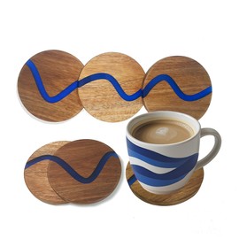 chicapica 6packs Round Acacia Wood Resin Coaster Set，Wooden Absorbent Drink Coaster Set,Natural Wood Epoxy Resin Coasters for Coffee Table, 4 x 4 Inch,Set of 6