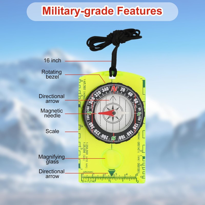 Navigation Compass, Orienteering Compass, Multifunctional Magnetic Hiking Compass with Adjustable