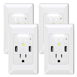 Wall Outlet with Night Light, GreenCycle 15 Amp USB Ports Electrical Receptacle, Included Outlets Cover with Nightlight, Auto Sensor LED Sockets Cover Plate, 4.2A High Speed Receptacle(4 Pack)