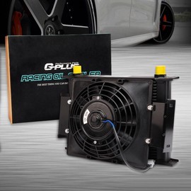 G-PLUS 30 Row 10AN Aluminum Universal Engine Transmission Oil Cooler Kit With 7" Fixed Engine Cooling Fan