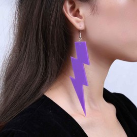 Cimenexe Punk Green Acrylic Thunder Drop Earrings Acrylic Lighting Stud Dangle Earrings Vintage Lighting Earrings Minimalist 80s Neon Green Earrings Jewellery for Women, Zinc, No Gemstone