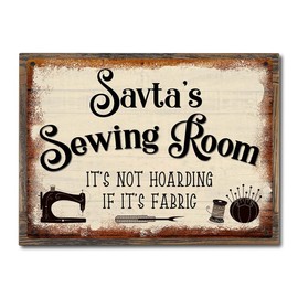 Savta's Sewing Room, It's Not Hoarding if it's Fabric, 8.5 x 11.5 Inch Framed Aluminum Sign, Funny Wall Decor & Gifts for Quilters, Sewers, Seamstress, Tailor, Crafters 0912-RK3439-F