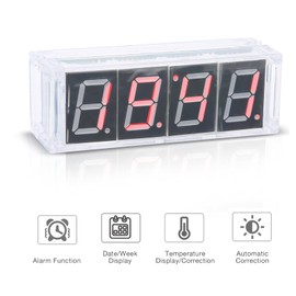 4-Digit DIY Digital LED Clock Kit, Ideal Digital Clock Kit, DIY Electronic Clock Set for Electronics Lovers, Compatible with Alarm Function/Timer Function/Automatic Display (Red)