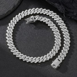 Iced Out Cuban Rhinestone Necklace for Men Charm Street Choker Chain Link Jewelry for Women and Men - Color: silvery, size: 20 inch necklace