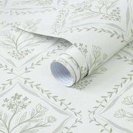 Kitico Peel and Stick Retro Bohemian Wallpaper Light Green and Beige Contact Paper Flower Detachable Waterproof Wallpaper Bathroom/Bedroom Cabinets Self Adhesive Vinyl 78.7"x17.3"