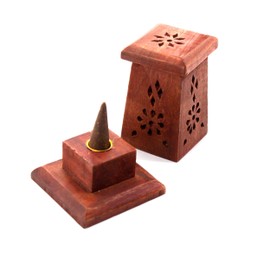 Rose Wood Incense Cone Tower Incense Cone Holder Box Suitable for Incense Cones Can Be Used as Incense Burner or Incense Box Approx. 6.5 x 6.5 x 10 cm