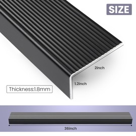Orechic Black 36" Metal Stair Nosing, Heavy-Duty Aluminum Self-Adhesive Stair Edge Protector for Indoor/Outdoor Stairs, Non-Slip Tread Cover, L- Molding(36 x 1.2 x 2 in, 2Pcs)