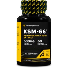 Primaforce KSM-66 Ashwagandha Root Extract (600mg) 60 Veggie Capsules - 5% Withanolides with BioPerine